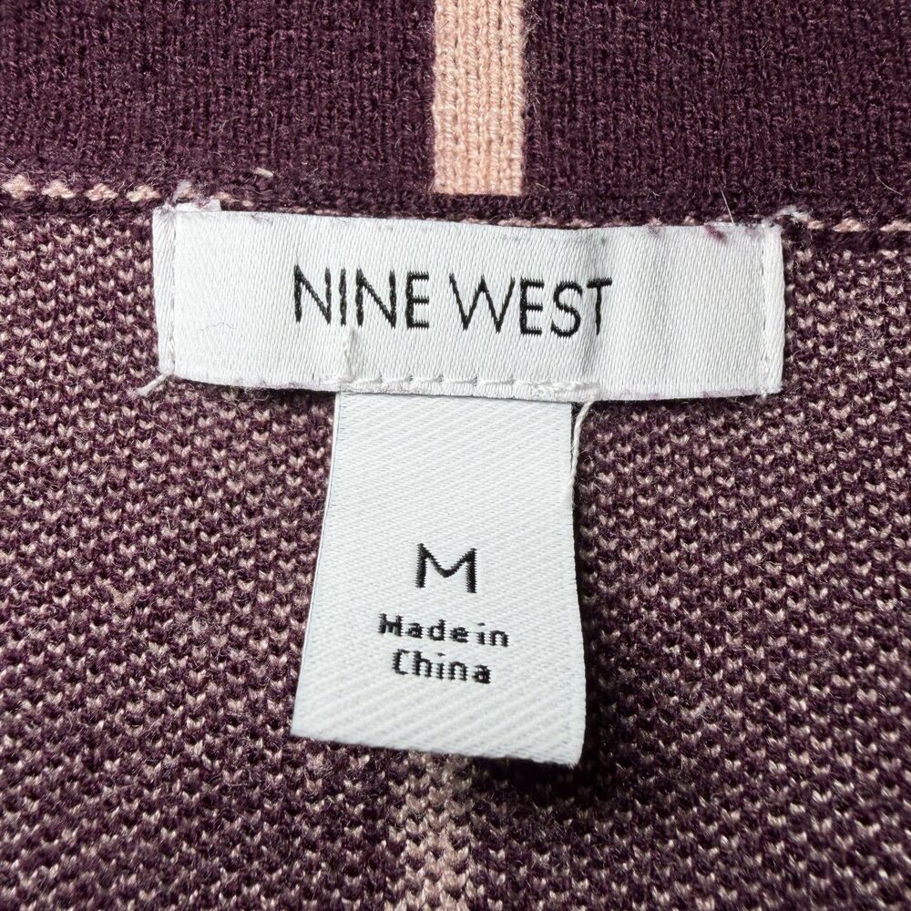 Nine West Womens Size Medium Burgundy Windowpane Plaid Long Cardigan Sweater - Picture 4 of 12